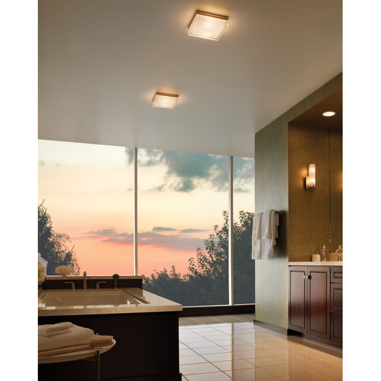 Boxie Large Satin Nickel Square LED Flush Mount with Pressed Glass
