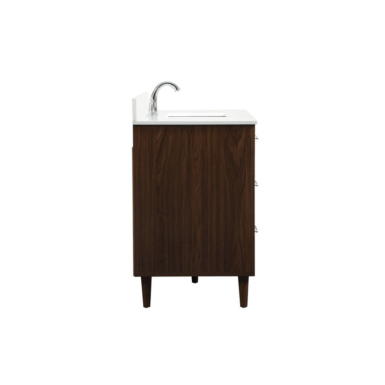 Walnut 48" Solid Wood and MDF Bathroom Vanity with Engineered Marble Top