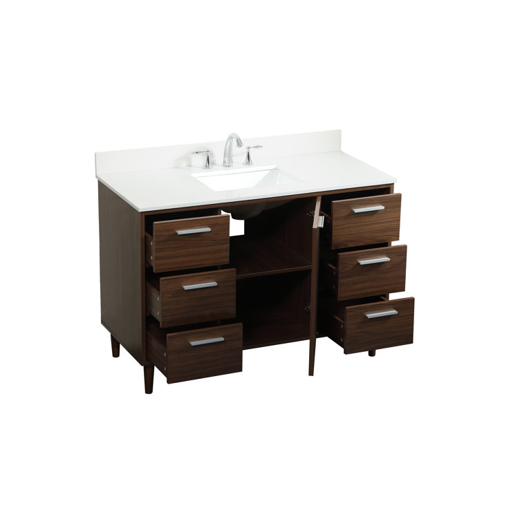 Walnut 48" Solid Wood and MDF Bathroom Vanity with Engineered Marble Top