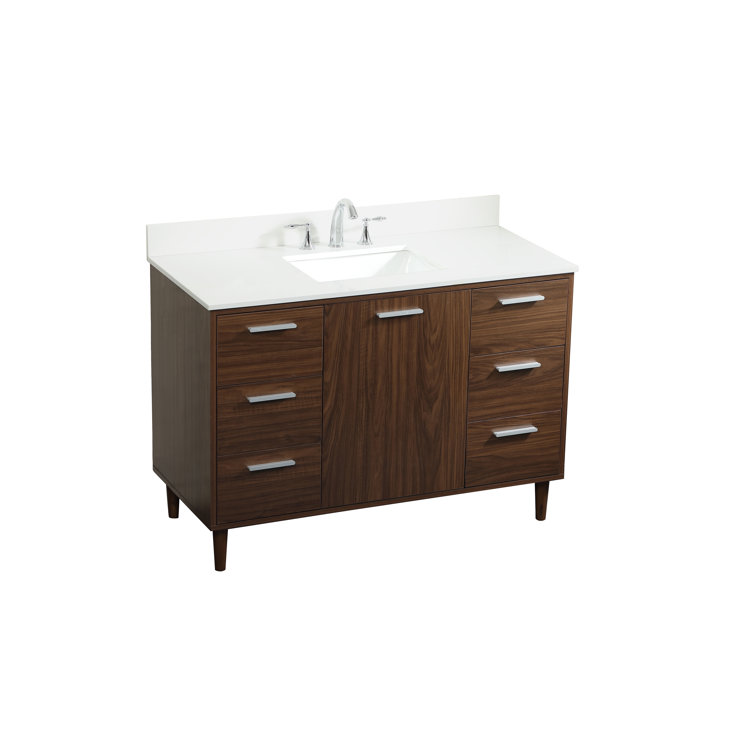 Walnut 48" Solid Wood and MDF Bathroom Vanity with Engineered Marble Top