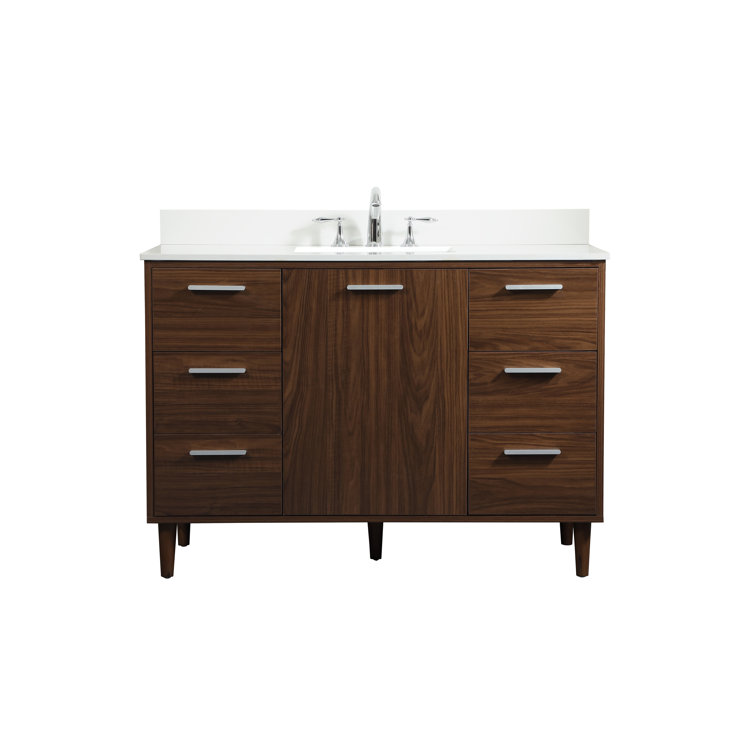 Walnut 48" Solid Wood and MDF Bathroom Vanity with Engineered Marble Top