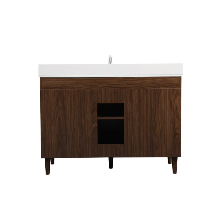 Walnut 48" Solid Wood and MDF Bathroom Vanity with Engineered Marble Top