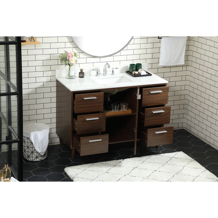 Walnut 48" Solid Wood and MDF Bathroom Vanity with Engineered Marble Top