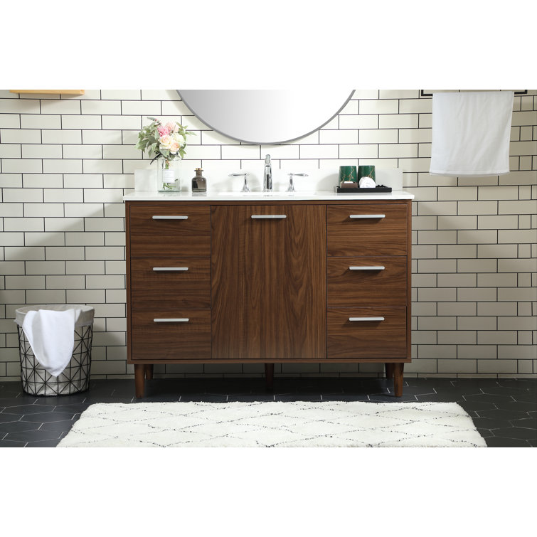 Walnut 48" Solid Wood and MDF Bathroom Vanity with Engineered Marble Top