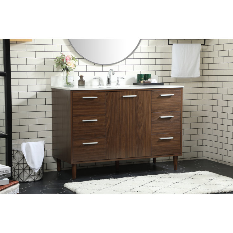 Walnut 48" Solid Wood and MDF Bathroom Vanity with Engineered Marble Top