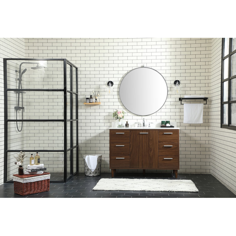 Walnut 48" Solid Wood and MDF Bathroom Vanity with Engineered Marble Top