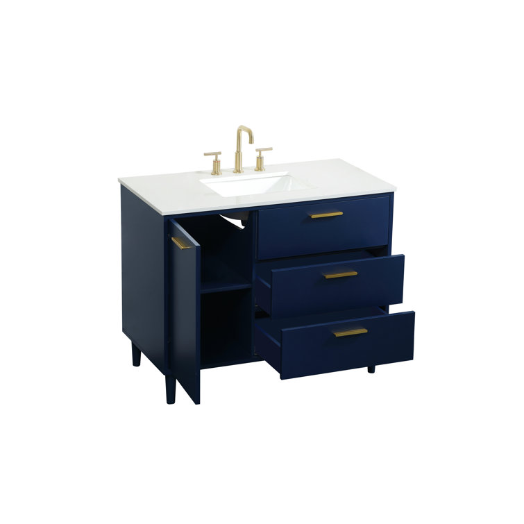 Blue 42'' Single Bathroom Vanity with Engineered Marble Top