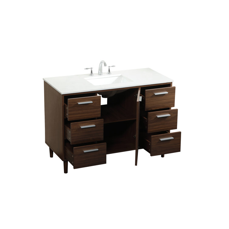 Walnut 48" Solid Wood and MDF Bathroom Vanity with Engineered Marble Top