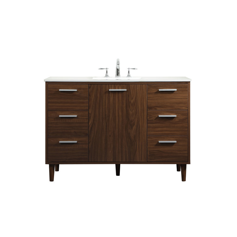 Walnut 48" Solid Wood and MDF Bathroom Vanity with Engineered Marble Top