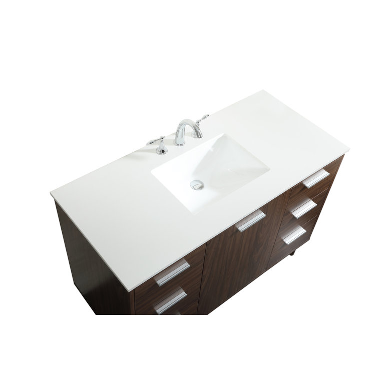Walnut 48" Solid Wood and MDF Bathroom Vanity with Engineered Marble Top