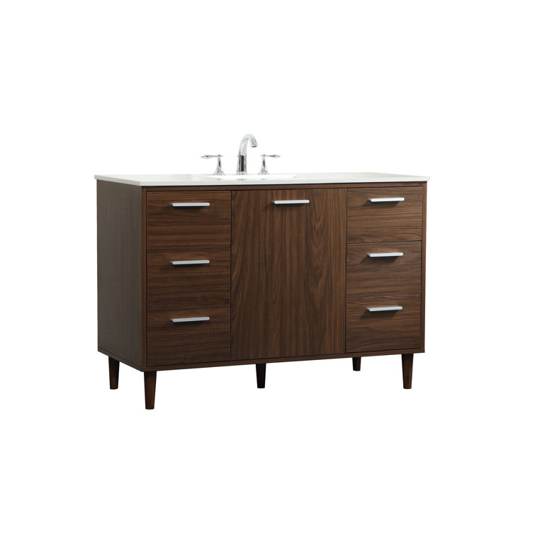 Walnut 48" Solid Wood and MDF Bathroom Vanity with Engineered Marble Top