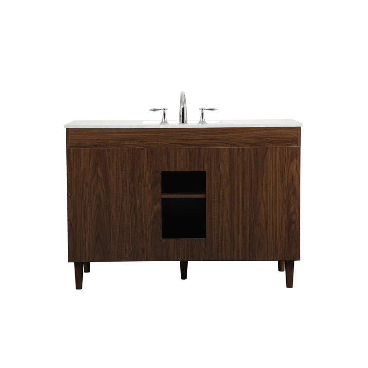 Walnut 48" Solid Wood and MDF Bathroom Vanity with Engineered Marble Top