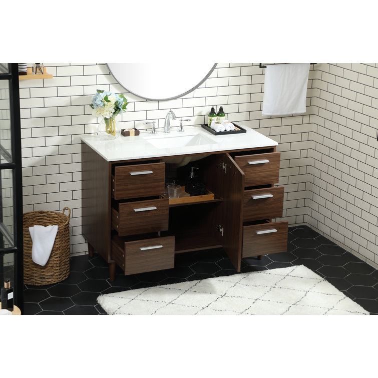 Walnut 48" Solid Wood and MDF Bathroom Vanity with Engineered Marble Top