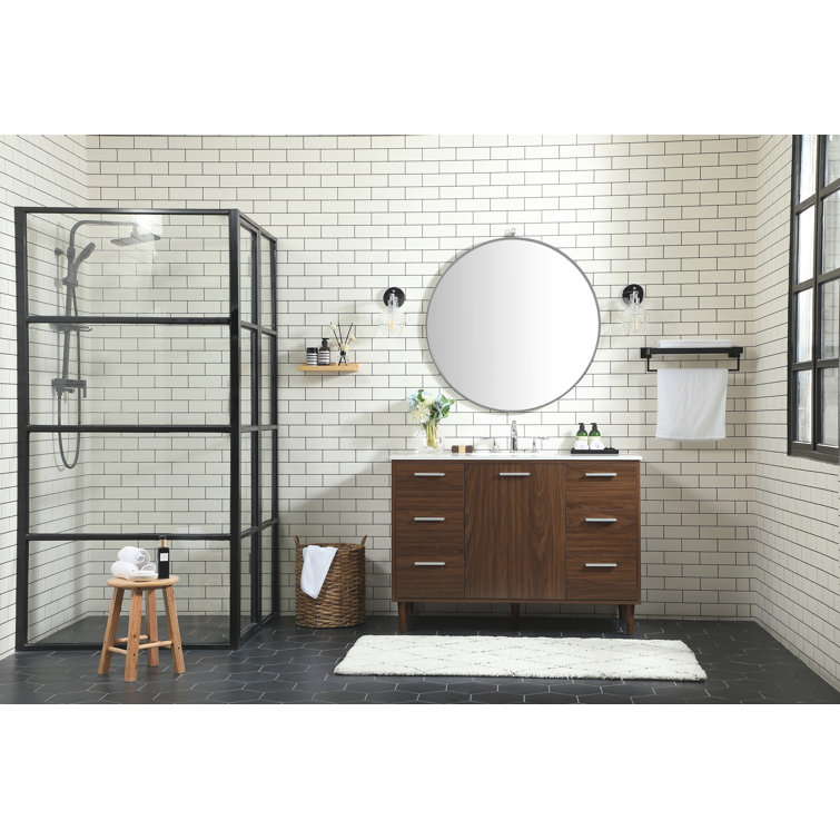 Walnut 48" Solid Wood and MDF Bathroom Vanity with Engineered Marble Top