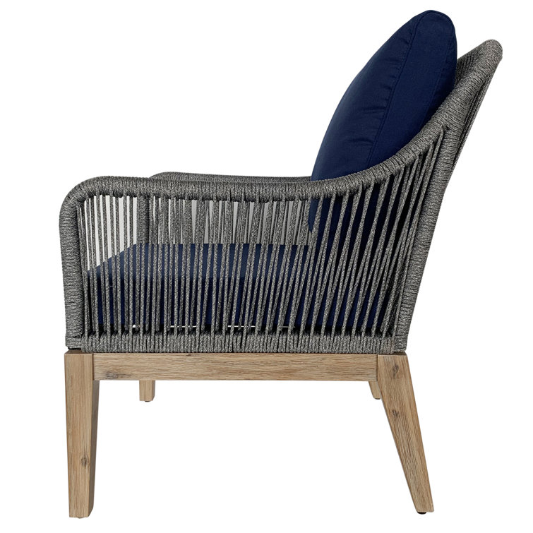 Navy Cushioned Acacia Wood Rope Patio Chair Set