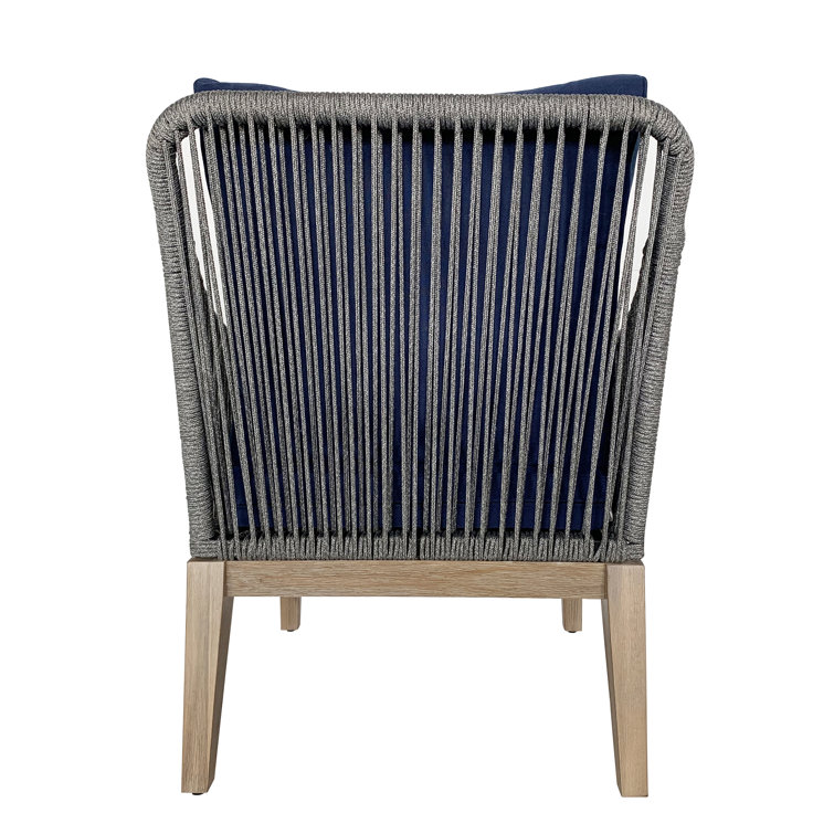 Navy Cushioned Acacia Wood Rope Patio Chair Set
