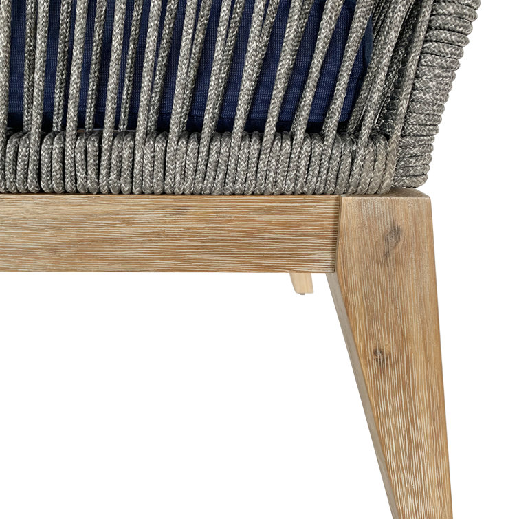 Navy Cushioned Acacia Wood Rope Patio Chair Set