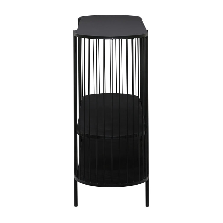 Sleek Black Metal Console Table with Dual Storage Shelves