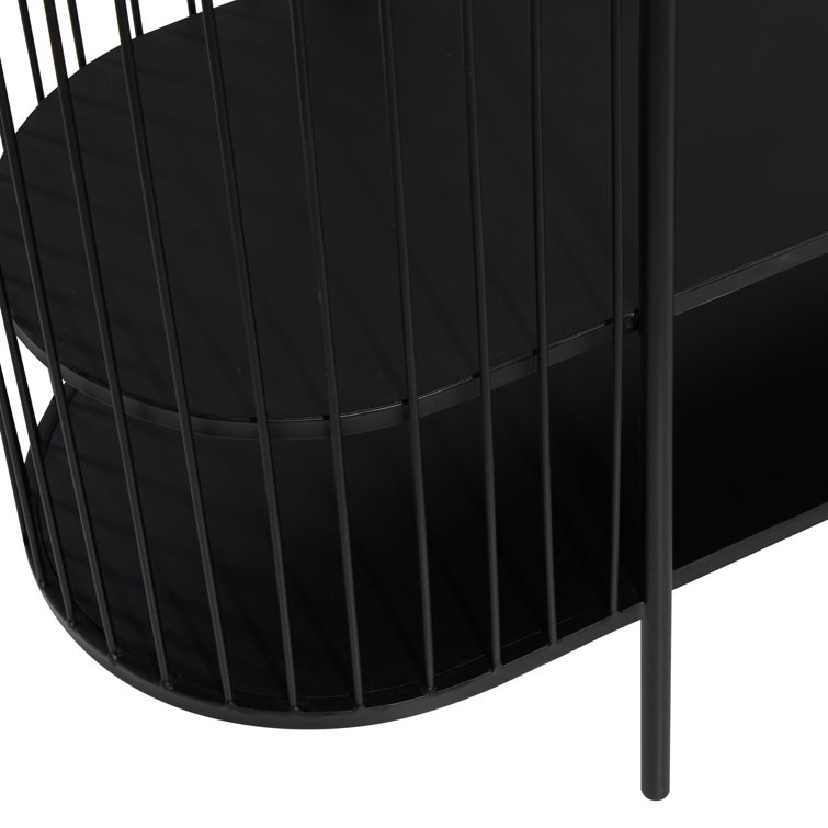 Sleek Black Metal Console Table with Dual Storage Shelves