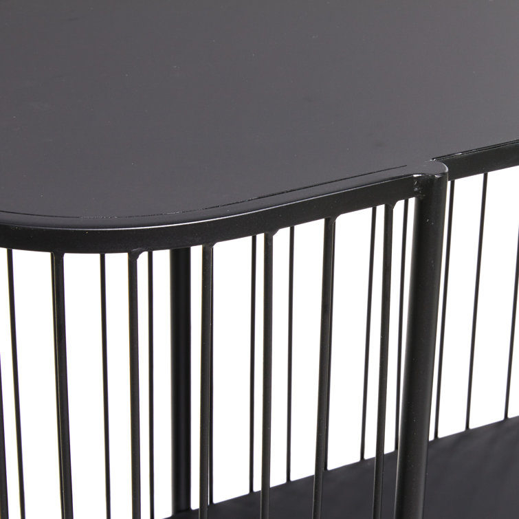 Sleek Black Metal Console Table with Dual Storage Shelves