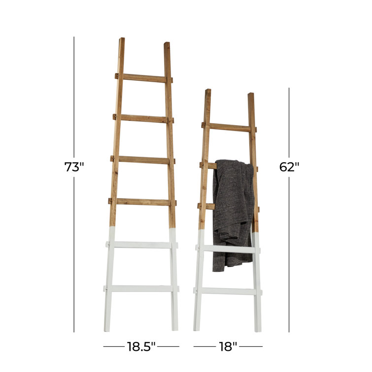 Modern Rustic Wood 73" Blanket Ladder with White Accents