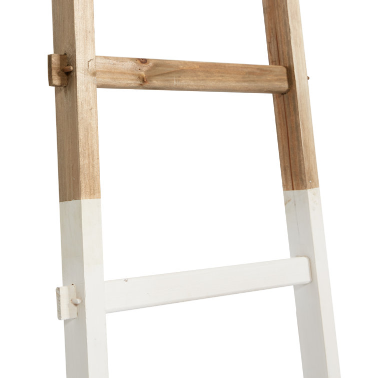 Modern Rustic Wood 73" Blanket Ladder with White Accents