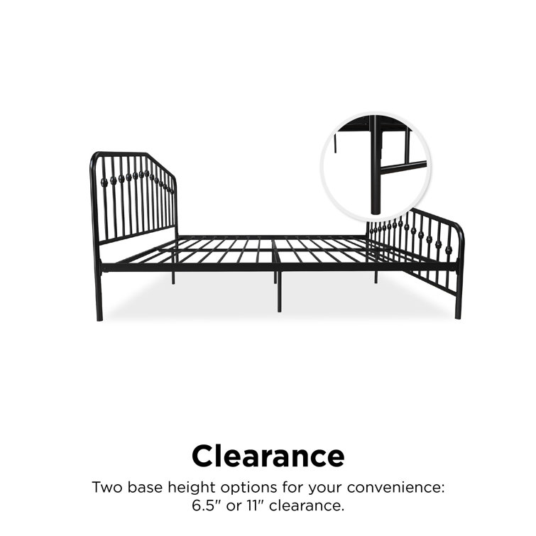 King-Sized Black Pine and Metal Upholstered Bed with Storage Drawer