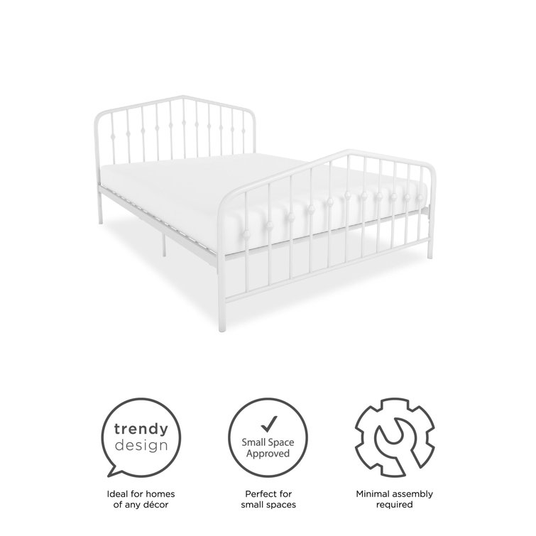 Bushwick Queen Warm Creamy White Metal Bed with Slats