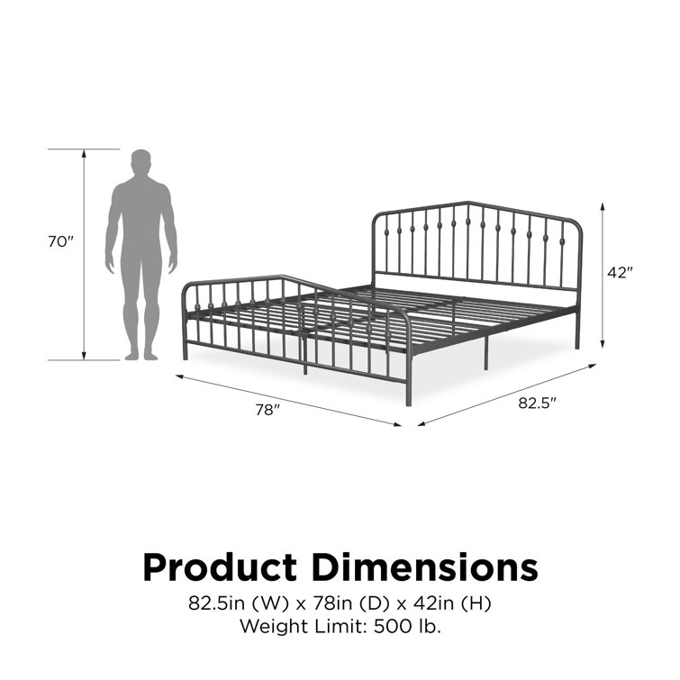 King-Size Gunmetal Gray Metal Bed with Upholstered Headboard and Storage Drawer