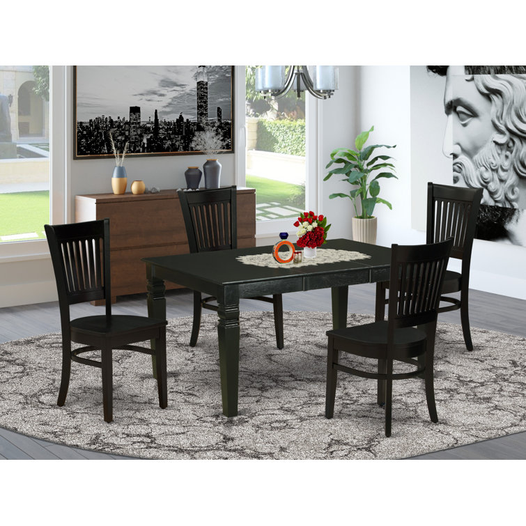 Black Rubberwood Extendable Dining Table Set with 4 Slatted Chairs