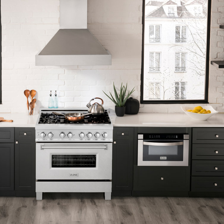 ZLINE 36" DuraSnow Stainless Steel Dual Fuel Range with 6 Burners