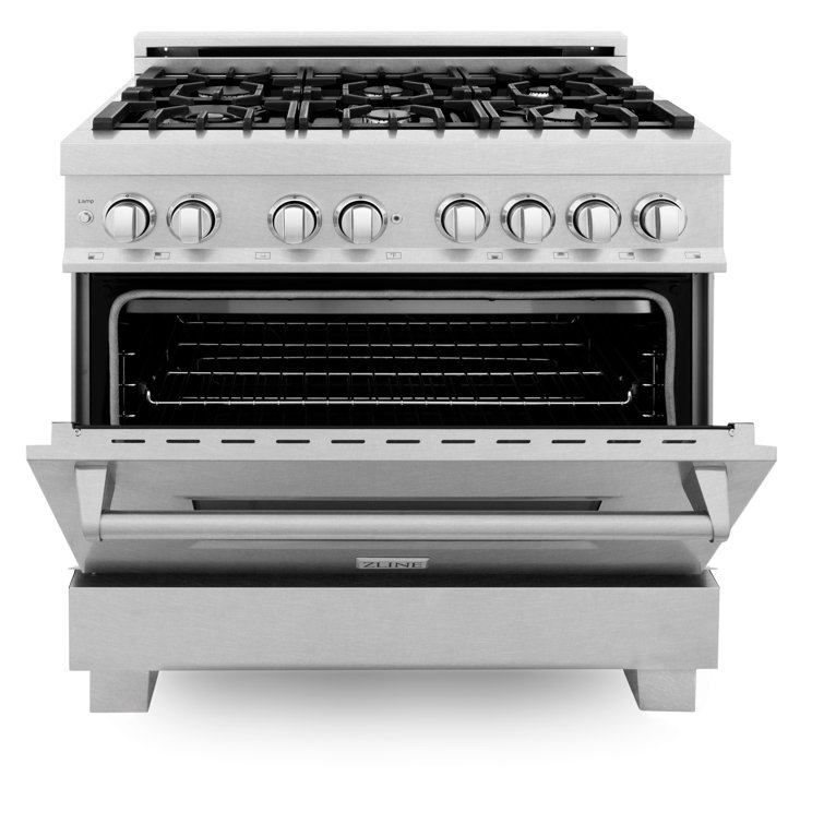 ZLINE 36" DuraSnow Stainless Steel Dual Fuel Range with 6 Burners
