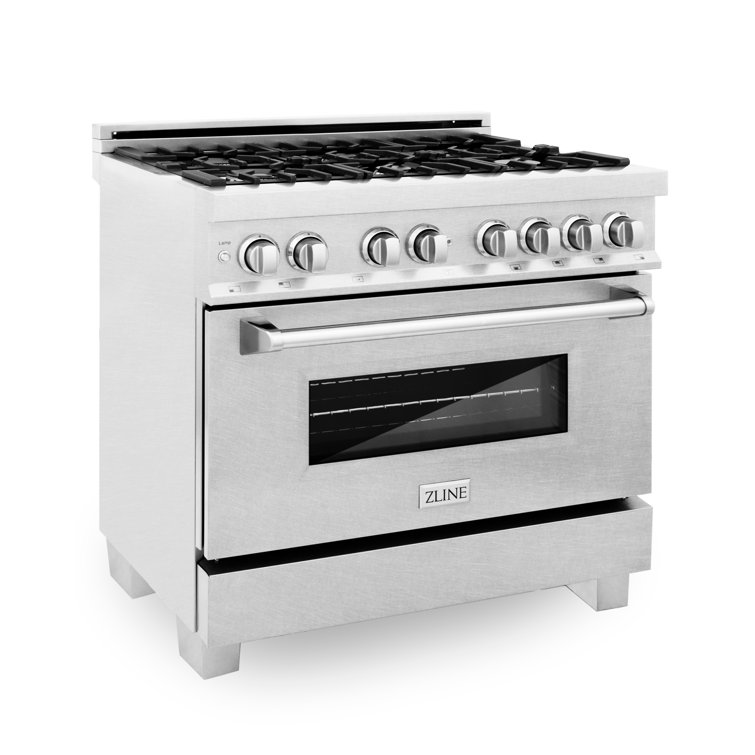 ZLINE 36" DuraSnow Stainless Steel Dual Fuel Range with 6 Burners