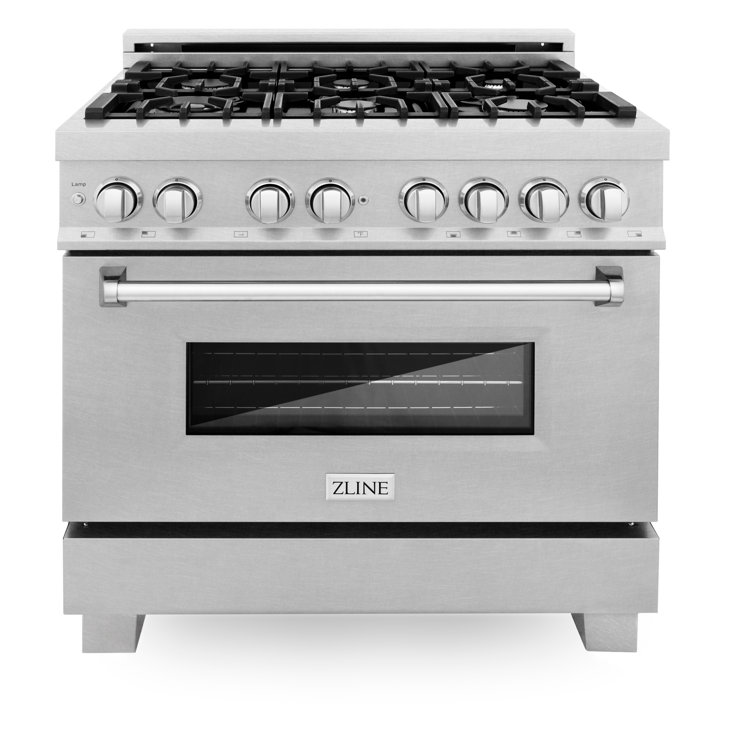 ZLINE 36" DuraSnow Stainless Steel Dual Fuel Range with 6 Burners