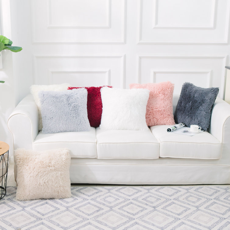 Beige Faux Fur 18" x 18" Pillow Covers, Set of 2