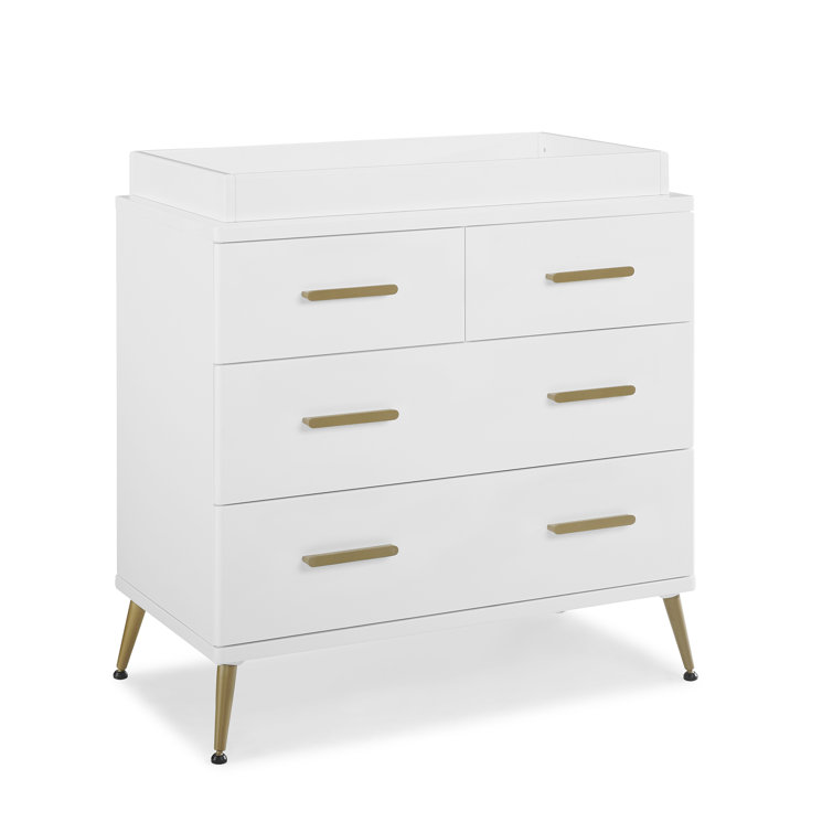 White Mid Century Modern Dresser with Tapered Legs