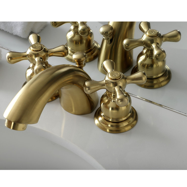 Victorian Brushed Brass Mini-Widespread Bathroom Faucet with Cross Handles