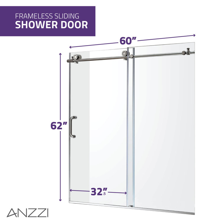 Raymore Brushed Nickel Frameless Sliding Tub Door with Tsunami Guard