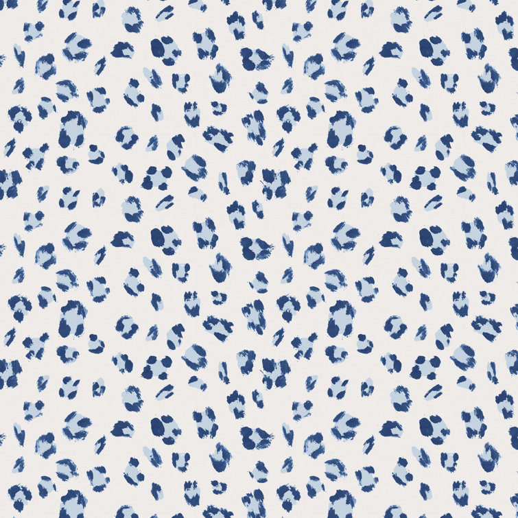 Brush Cheetah Blue Round Cotton Ottoman with Espresso Legs