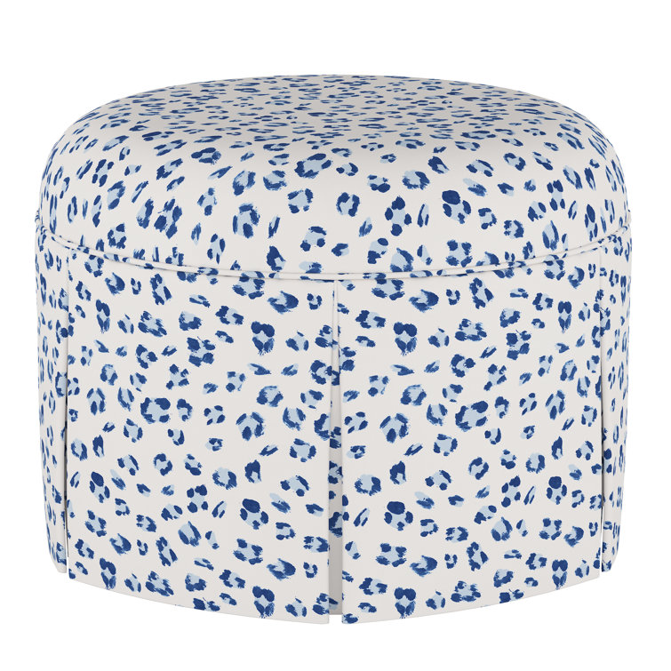 Brush Cheetah Blue Round Cotton Ottoman with Espresso Legs