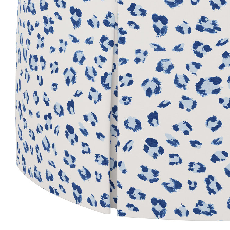 Brush Cheetah Blue Round Cotton Ottoman with Espresso Legs