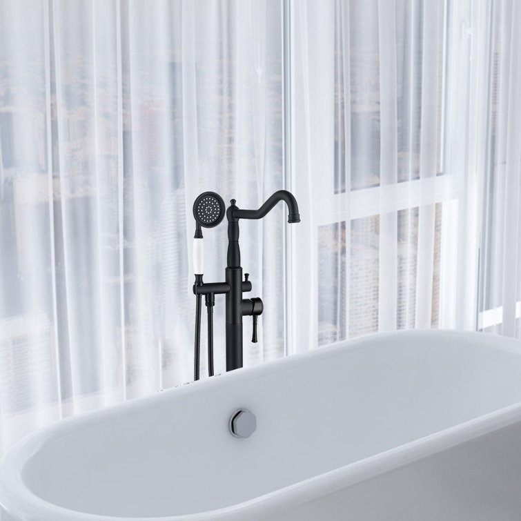 Matte Black Stainless Steel Freestanding Bathtub Faucet with Hand Shower