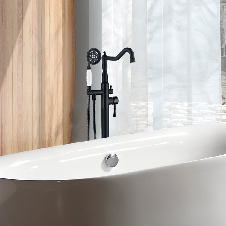 Matte Black Stainless Steel Freestanding Bathtub Faucet with Hand Shower