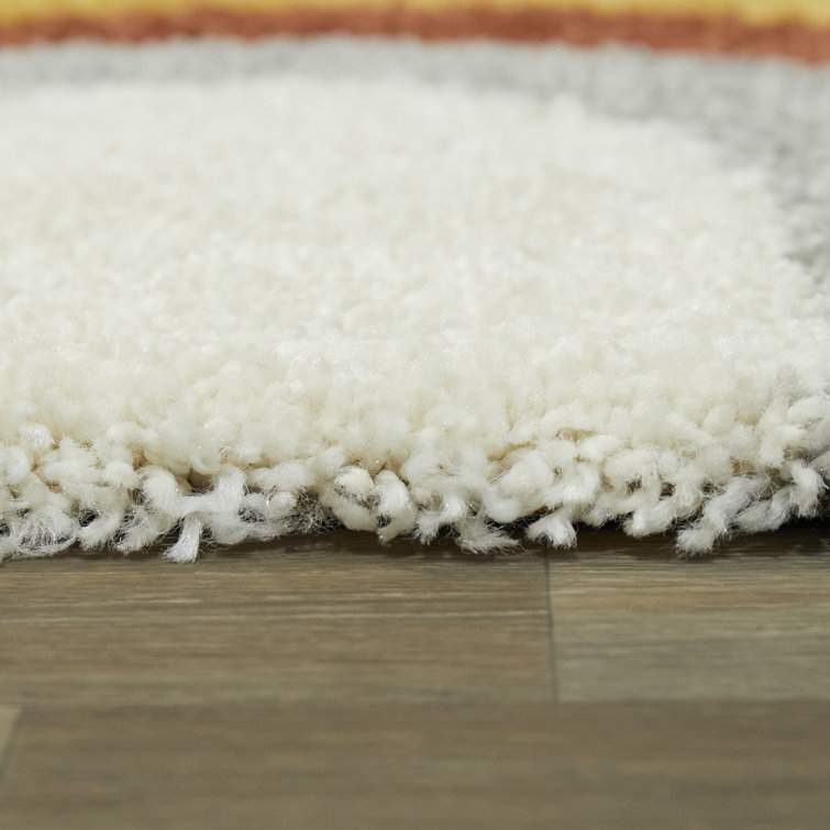 Colorful Rainbow Shag Kids Rug in Red and Cream, 5' x 7'