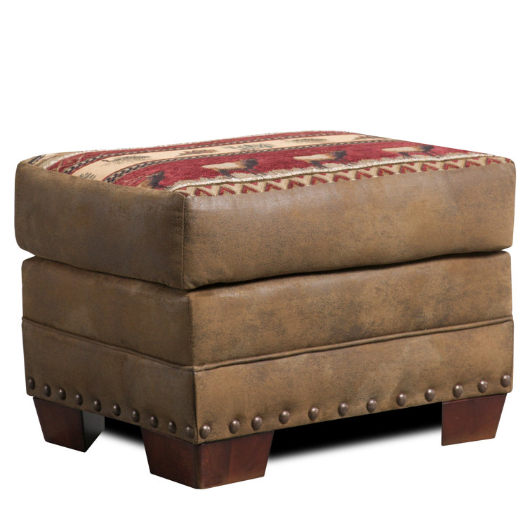Sierra Lodge Brown Microfiber and Tapestry Ottoman