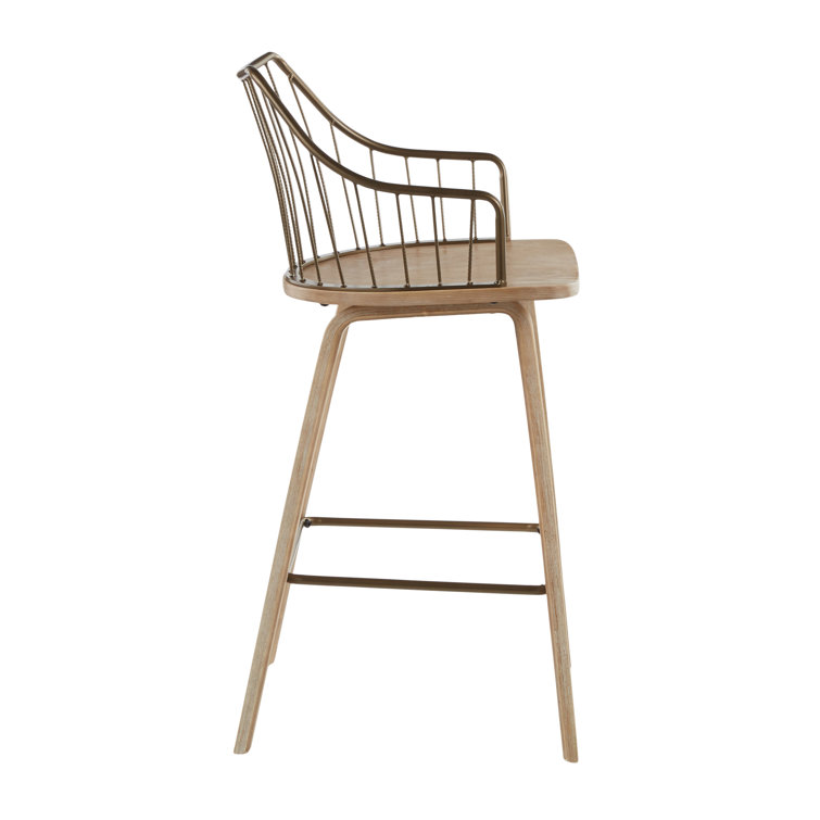 Beige Transitional Wood and Metal Swivel Counter Stool