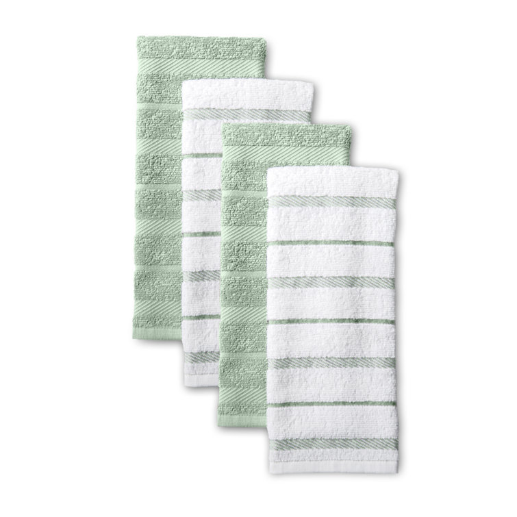 Pistachio Green and White Cotton Kitchen Towel Set of Four