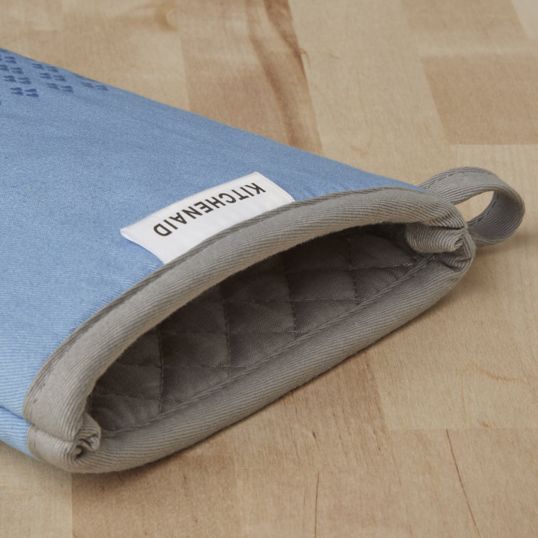 Blue Velvet Cotton Oven Mitt Set with Silicone Grips