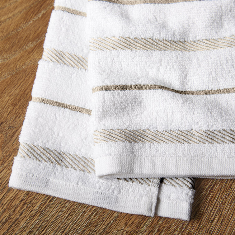 Milkshake Tan and White Cotton Kitchen Towel Set, 16"x26", 4-Pack