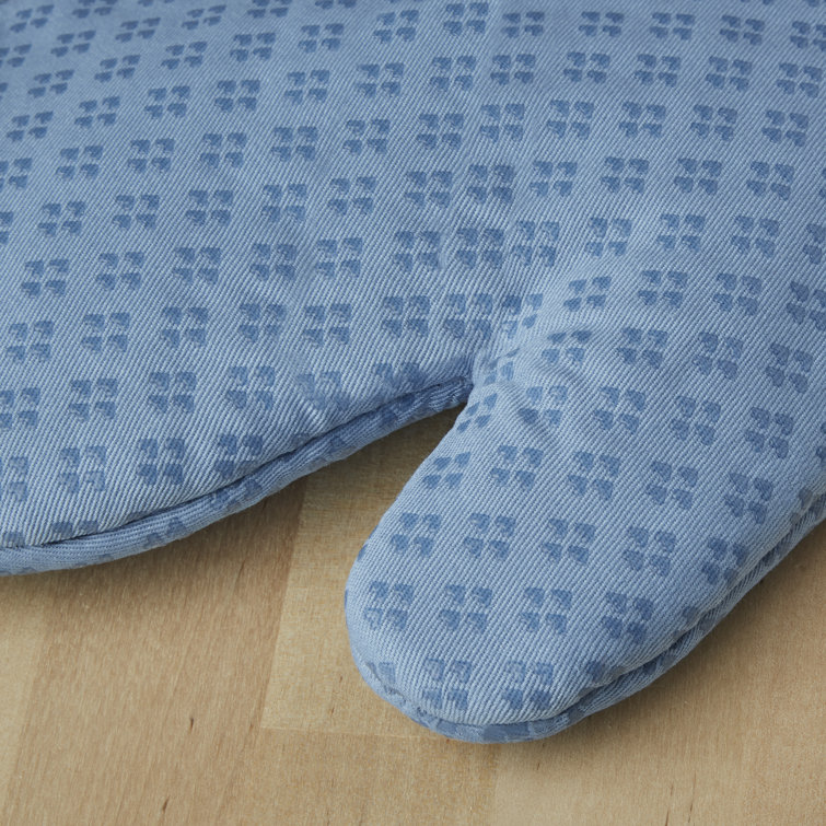 Blue Velvet Cotton Oven Mitt Set with Silicone Grips